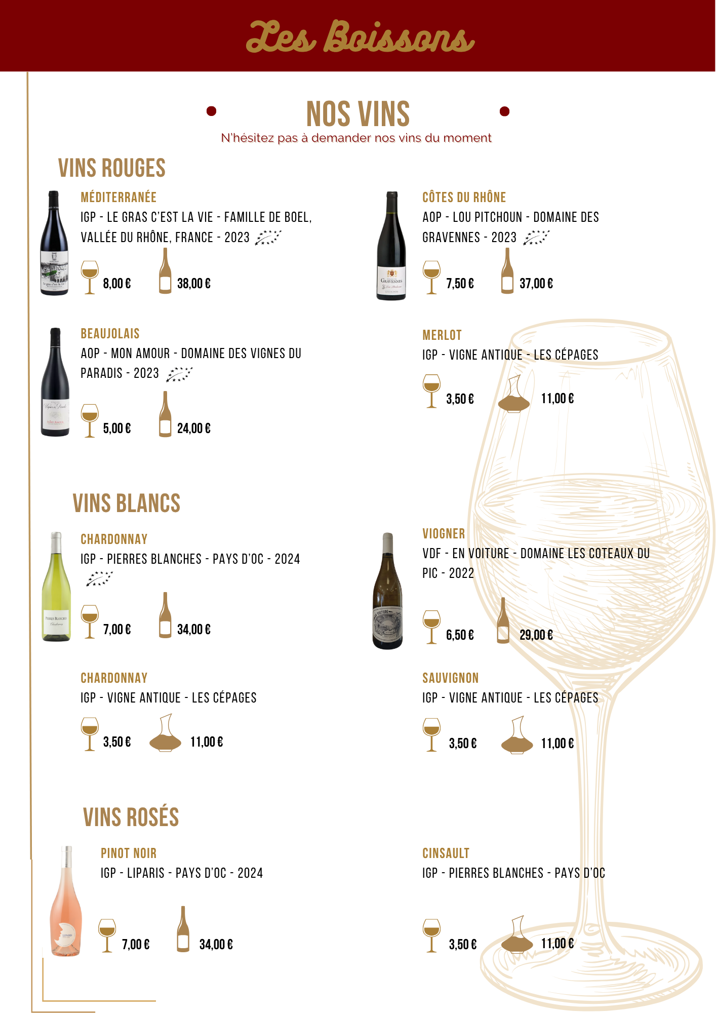 NOUVELLE CARTE BRASSERIE VINS JUILLET 2025
